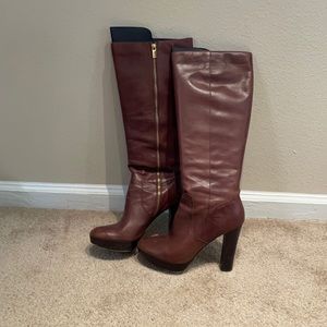 Brown leather platform retro disco boots